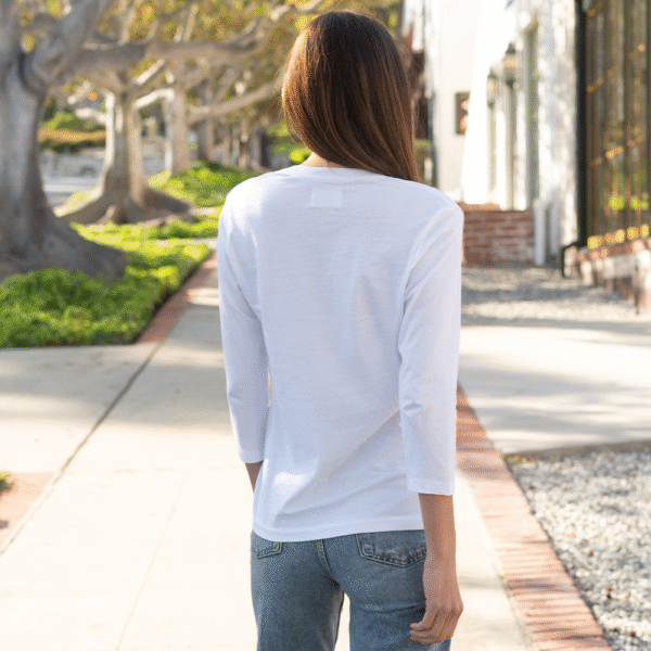 Womens 3/4 Sleeve V-Neck - White - Image 4