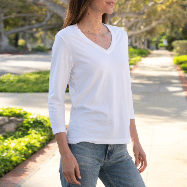 Womens 3/4 Sleeve V-Neck - White - Image 2