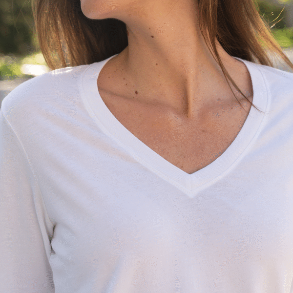 Womens 3/4 Sleeve V-Neck - White - Image 3
