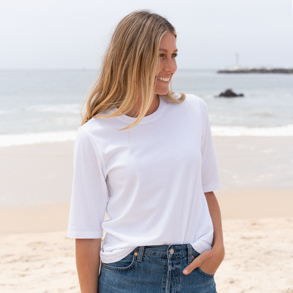 Womens Elbow Sleeve Crew Neck - White - Image 3
