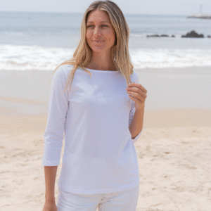 Womens 3/4 Sleeve Boat Neck T-shirt - White