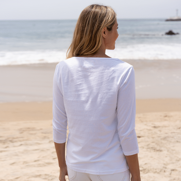 Womens 3/4 Sleeve Boat Neck T-shirt - White - Image 2