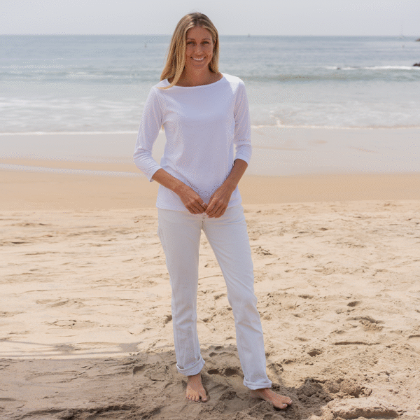 Womens 3/4 Sleeve Boat Neck T-shirt - White - Image 4