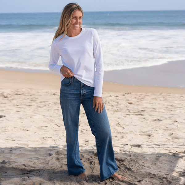 Womens Long Sleeve Crew Neck - White - Image 4
