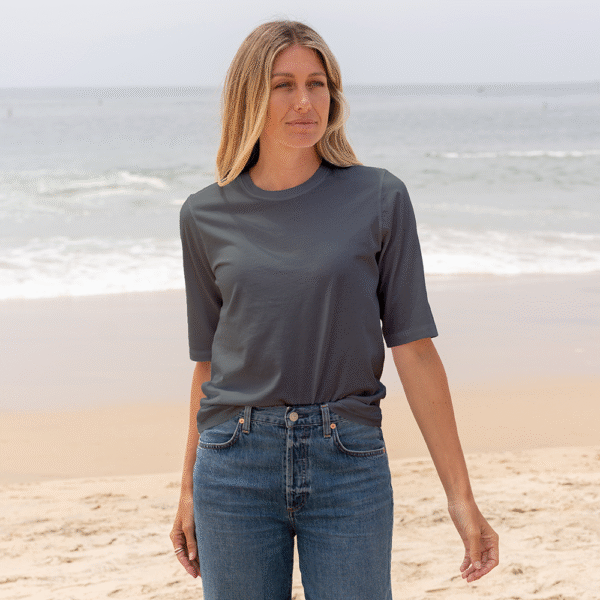 Womens Elbow Sleeve Crew Neck - Dark Grey