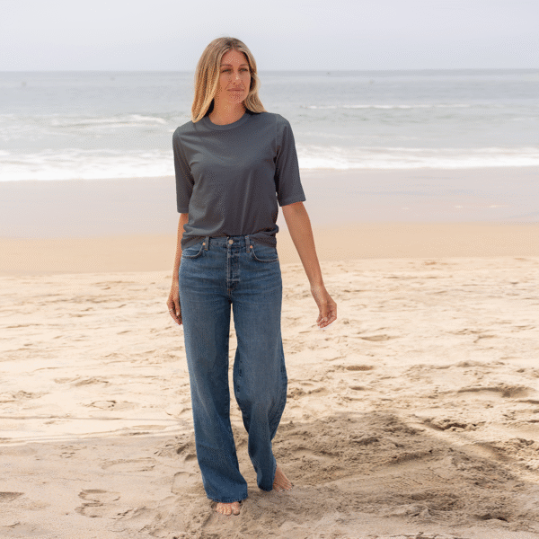 Womens Elbow Sleeve Crew Neck - Dark Grey - Image 3