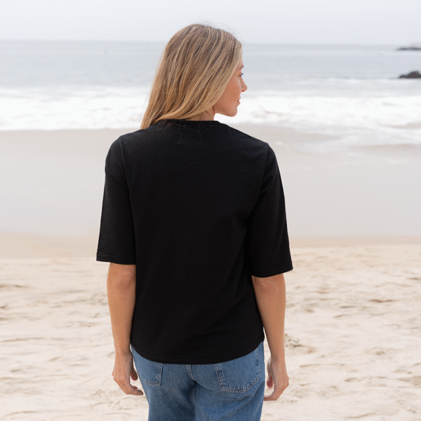 Womens Elbow Sleeve V-Neck - Black - Image 3