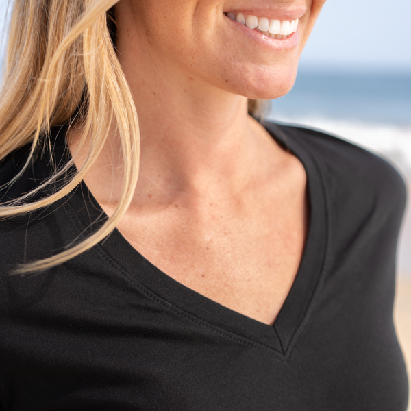 Womens Elbow Sleeve V-Neck - Black - Image 2