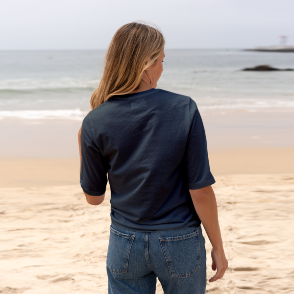 Womens Elbow Sleeve V-Neck - Navy Blue - Image 2