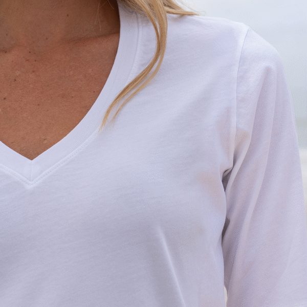 Womens Elbow Sleeve V-Neck - White - Image 2