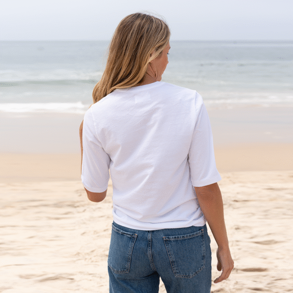 Womens Elbow Sleeve V-Neck - White - Image 3